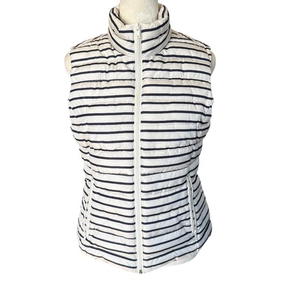 Colebrook navy blue and off white striped zip up puffer vest with pockets S - Picture 2 of 11